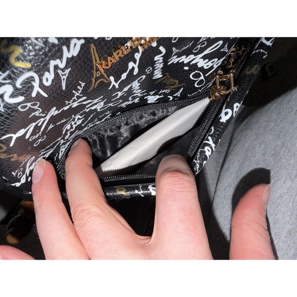 Karl Lagerfeld Paris Medium Backpack Black Gold AOP Script L5GK48CJ NWT $198 - Picture 5 of 10